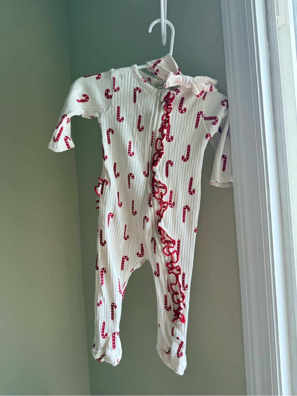 3 for $25 Jessica Simpson Candy Cane Ruffle Footed One-Piece with Bow